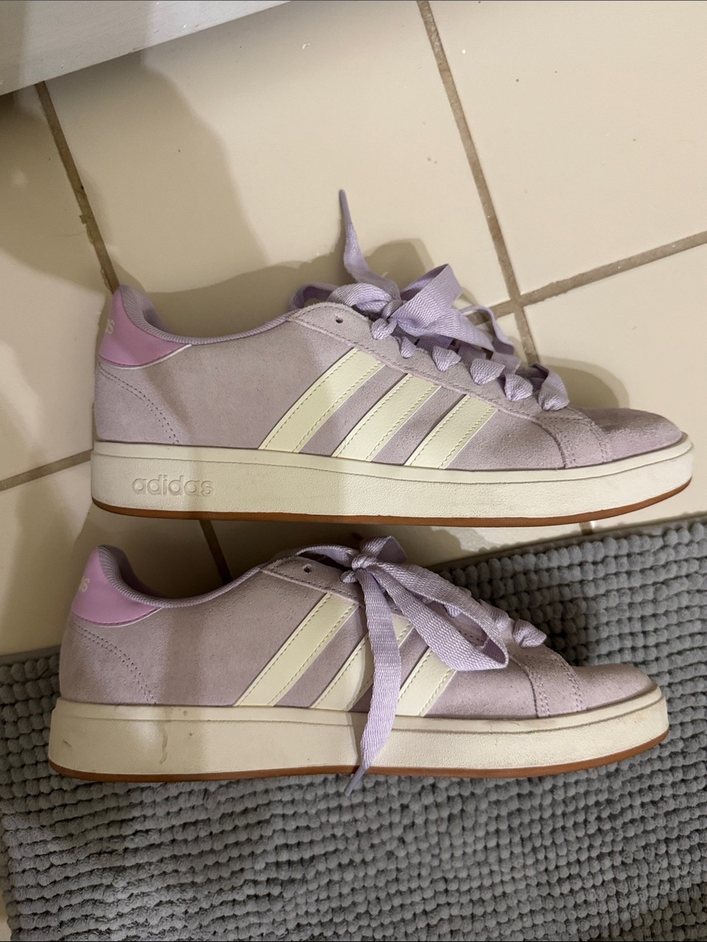 adidas Lavender Suede Low-Top Sneakers with Cream Stripes